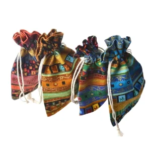 10*14 cm Retro Ägyptischer Ethno-Stil gestreifte Baumwoll-Zugbeutel für Schmuck, Münzen, Süßigkeiten und Geschenke