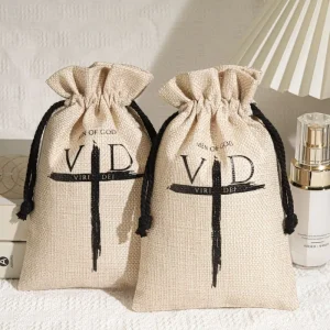 Sac en jute recyclable de 10*15 cm avec cordon, sac de conditionnement écologique avec logo imprimé pour cadeaux de Noël