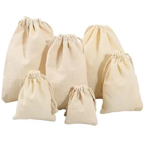 10*15cm Custom Sized Antistatic Woven Cotton Drawstring Bags Rice Fruit Nuts Seeds Packaging Eco friendly Screen Printed Custom
