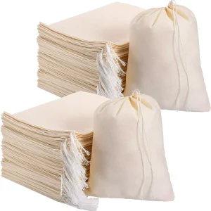 Kemasan 100% Katun Tas Penyimpanan Makanan Ramah Lingkungan Tas Teh Organik Kain Muslin Dengan Tali
