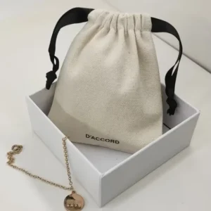 Kantong Kanvas Beige 13*18cm dengan Logo untuk Kemasan Perhiasan