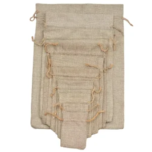 13*18cm Small Drawstringbags With Logo Natural Burlap Jute Hessian Drawstring Sack Wedding Favor Gift Jute Bag Packaging