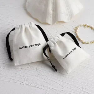 50 piezas de bolsa de algodón canvas con logotipo personalizado, bolsa de joyería con drawstring, bolsa de regalo con cinta