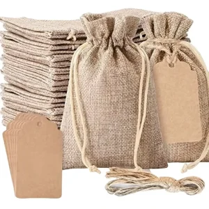 7x9cm Premium Jute Gift Bags with Drawstring Linen Sack Including Tags Ropes Custom Logo Jewelry Wine Christmas
