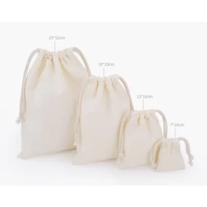 Kantong Tarik Katun Siap Pakai Kosong, Pouch Katun Putih, Kustomisasi, Kemasan Ramah Lingkungan, Kantong Penyimpanan Kanvas