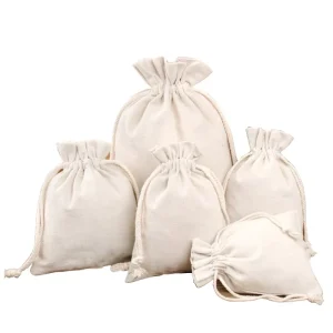 Cotton Muslin Drawstring Pouch Eco Friendly Packaging Bags