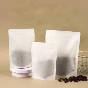 Kantong Pouch Kertas Katun Berdiri, Pouch Kertas Katun Putih yang Diperkuat untuk Kemasan Teh