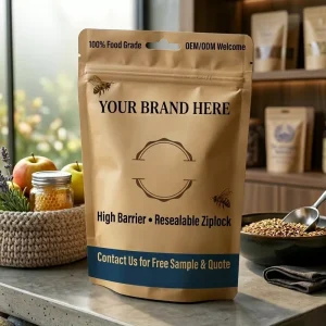 Benutzerdefinierte 100 % recycelbare Kraftpapier-Standbeutel mit Ventil für Kaffeebohnen, Tee, umweltfreundliche nachhaltige Verpackung