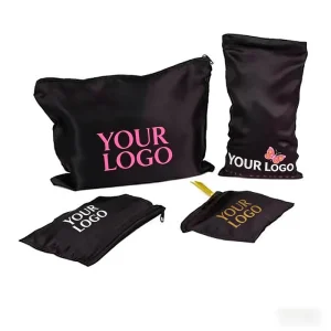 Benutzerdefinierte Schwarze Satin-Textilverpackung Große Zugbeutel mit Reißverschluss Siebdruck Promotion Akzeptiert benutzerdefinierte Größen 5-7 Tage