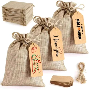 Sacs en jute personnalisés pour emballage de colliers et bagues, sachets en jute avec cordon de serrage