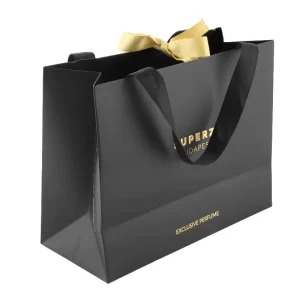 Aangepaste Katoenen Zwarte Retail Met Jouw Eigen Logo Bedrukte Cadeautas Luxe Papieren Winkel Tassen Met Logo's