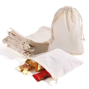 Bolsa de algodón blanca con cordón personalizada, bolsa de muselina para regalos, embalaje de bolsa con cordón personalizada