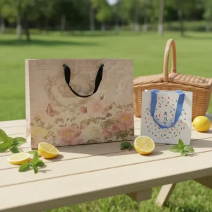 Individuelle umweltfreundliche Luxus-Papiertüten für Geschenke, Verpackung für Boutiquen, Einzelhandel, Hochzeiten und Partys, mit Band.