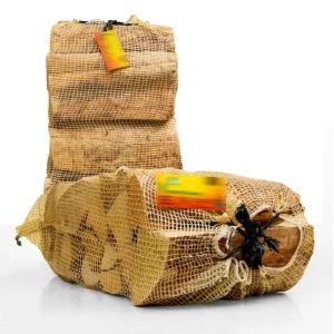 Sac en maille pour le conditionnement de bois de chauffage personnalisé, 40L 60L 80L, filet en PP UV avec étiquette logo, capacité de charge de 20-35 kg