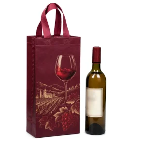 Sac à vin durable en non-tissé laminé avec impression sérigraphique, sac réutilisable pour une ou deux bouteilles