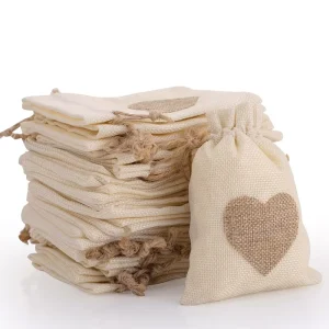 Custom Logo Beige Jute Coffee Packaging Bag Jute Bags Burlap Gift Drawstring Bag