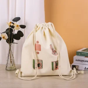 Tas Kain Katun dengan Logo Kustom dan Tali Tarik untuk Kemasan Sepatu dan Pakaian