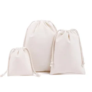 Tas Kecil 100% Katun Ramah Lingkungan dengan Logo Kustom, Tas Hadiah Tarik yang Dapat Disesuaikan