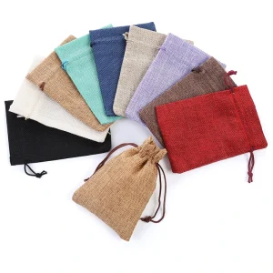 Túi vải jute tự nhiên có logo tùy chỉnh, túi rút dây, thân thiện với môi trường, dùng để đóng gói quà tặng, nhà máy OEM