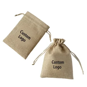 Maßgeschneiderte Logo natürliche Jute-Leinen-Zugbeutel, Edelsteinbeutel für Rosenkränze und Schmuckaufbewahrung und -präsentation, Textilverpackung