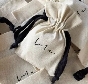 Custom Logo Printed Gift Packaging Organic Cotton Drawstring Bag Natural Eco Muslin Pouch