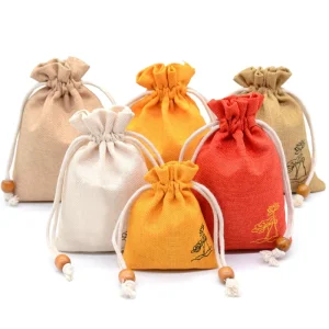 Sacs en jute faits main avec impression de logo personnalisée, sacs à cordon pour colliers, bracelets, emballage de cadeaux