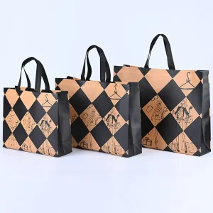 Tas Belanja Non-Woven Laminasi Metalik Kustom MOQ Rendah Tas Kemasan Pakaian Non-Woven Emas