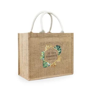 Custom Low MOQ Waterproof Beach Friendly Handled Jute Bag Design Logo