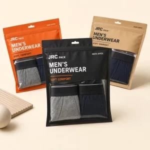Maßgeschneiderte Doypack-Tasche mit Matt-Finish, Ziplock-Plastikverpackung für Unterwäsche und Socken, transparente Panty-Verpackung