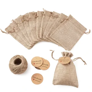 Custom Natural Eco friendly Jute Drawstring Gift Fruit Bags Letter Pattern for Jewelry