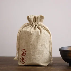 Túi quà vải jute tự nhiên có dây rút, đóng gói dệt trong màu hữu cơ