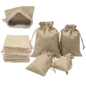 Sacchetto in Lino di Canapa Naturale Piccolo Personalizzato con Stampa di Animali Sacchetto Promozionale in Lino di Juta
