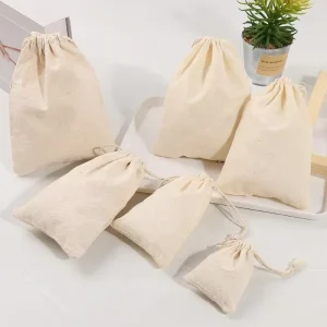 Custom Organic Cotton Drawstring Pouch Bags for Eco Friendly Packaging