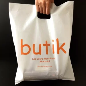 Benutzerdefinierte Plastiktüte mit Logo, recycelbare Tüte mit Henkel, Lebensmittelgeschäft, Geschäftswerbung, Einkaufstaschen