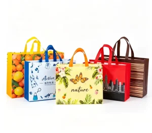 Saco de compras reutilizável não tecido reciclado biodegradável impresso personalizado com transferência de calor para presentes de supermercado