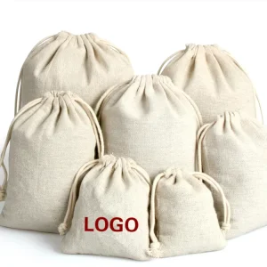 Custom Printed Natural Color Gift Packaging Dry Food Storage Cotton Linen Packaging Bag Drawstring