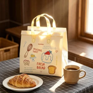 Sac de livraison thermique non tissé imprimé personnalisé, sac isotherme pour gâteaux à emporter, nourriture, boulangerie, pâtisserie, magasin de restauration