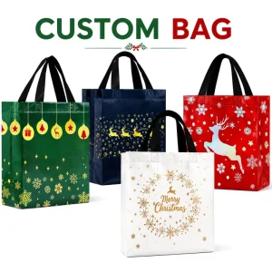 Saco de Compras Não Tecido Laminado Reutilizável para Natal, Ecológico, Durável, Impermeável e Totalmente Personalizável