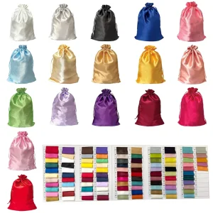 Benutzerdefinierte Satin-Seiden-Geschenk-Haarperücken-Taschen Aufbewahrungstasche mit Kordelzug für Reise-Textilverpackung für Haarzubehör