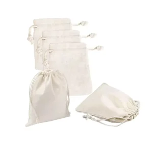 Custom logo Cotton Fabric Pouch Small Pull Rope Storage Pouch for Tea Gift Jewelry Candy Packing