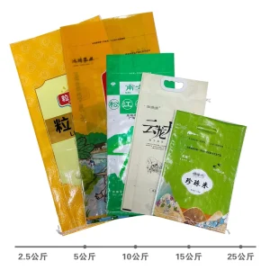 Túi dệt nhiều kích thước tùy chỉnh 2.5-25kg, túi gạo in, túi đóng gói thực phẩm dệt
