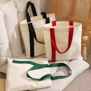 Tas Kemasan Katun Plain Panjang Ramah Lingkungan Berwarna Kustom Tas Kanvas Dapat Digunakan Kembali untuk Belanja dan Penyimpanan