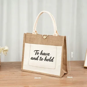 Customized Eco Friendly Jute Tote Bags Reusable Handled Letter Pattern Gift Packaging