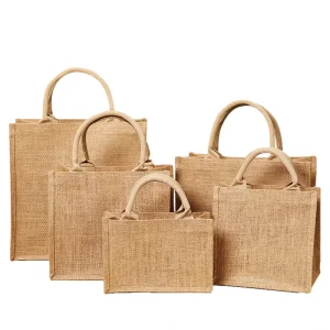 Túi tote jute bền, thân thiện với môi trường, có thể tái sử dụng, đóng gói quà tặng, in logo tùy chỉnh, túi mua sắm đeo vai