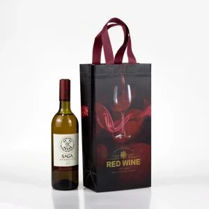 Sac cadeau en PP non tissé avec logo personnalisé et compartiments divisés pour 2 bouteilles