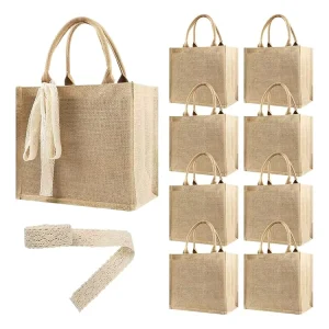 Túi quà cưới tái chế thân thiện với môi trường có in logo tùy chỉnh, túi tote burlap jute có thể giặt được