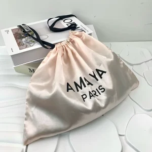 Maßgeschneiderte Satin-Zugbeutel für Luxus-Taschen mit Seidenlogo-Druck, Seidenstaubbeutel