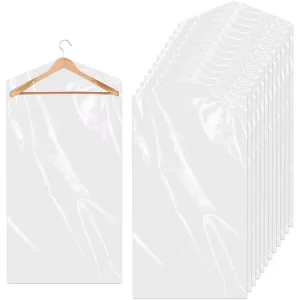 Borse appese trasparenti in PE riciclabile personalizzate per t-shirt, borsa per lavanderia, sacchetti antipolvere per abbigliamento