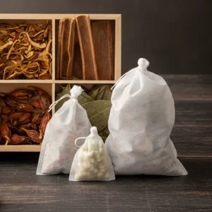 Sacs à thé en plastique non tissé de qualité alimentaire jetables avec cordon, sachets infuseurs vides pour thé aux herbes