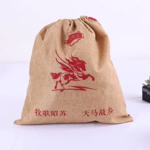 Túi jute in hình có dây rút, túi nhẹ cho lưu trữ quà tặng lễ hội